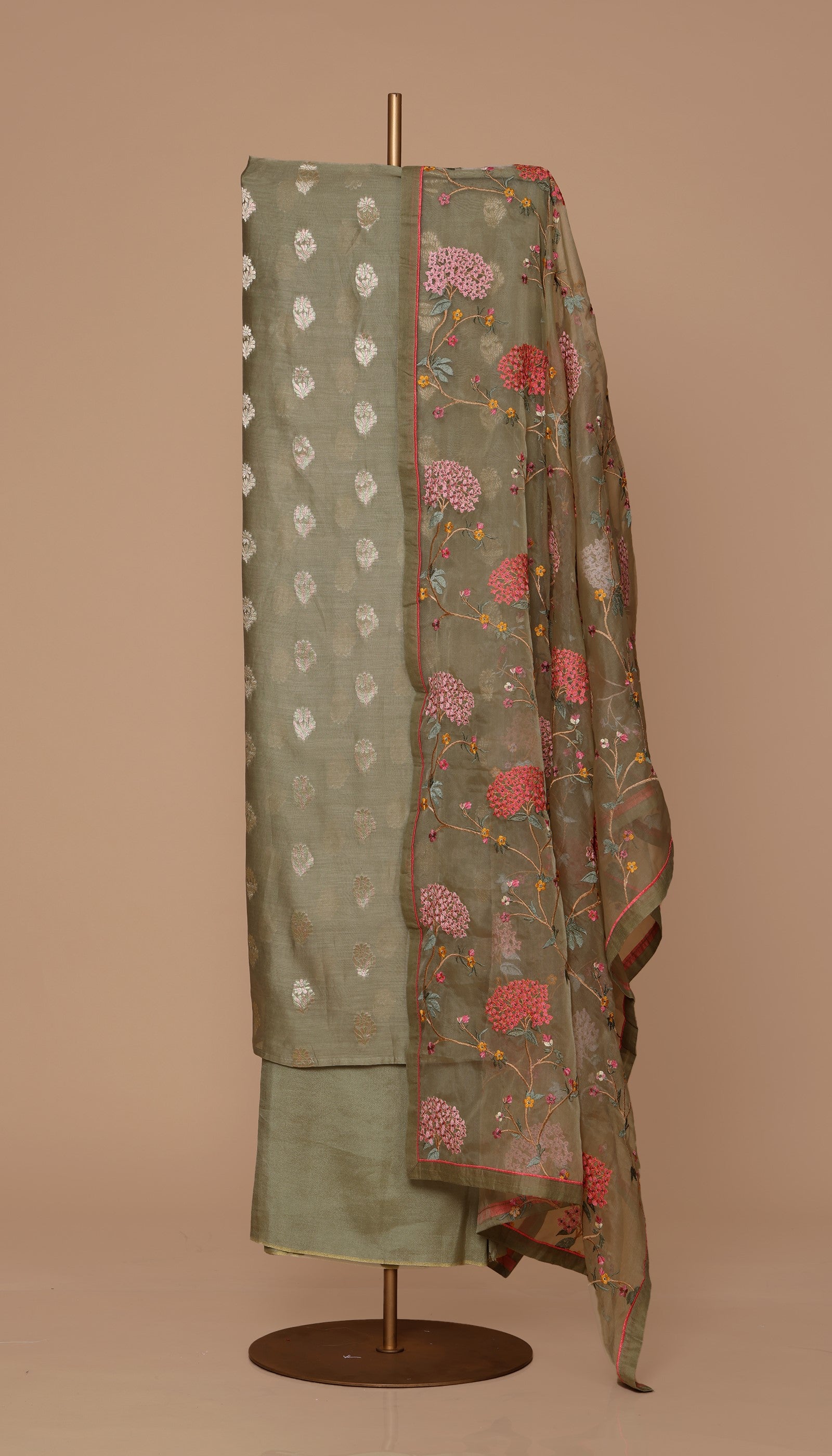 Pure Chanderi Silk Green Suit Piece