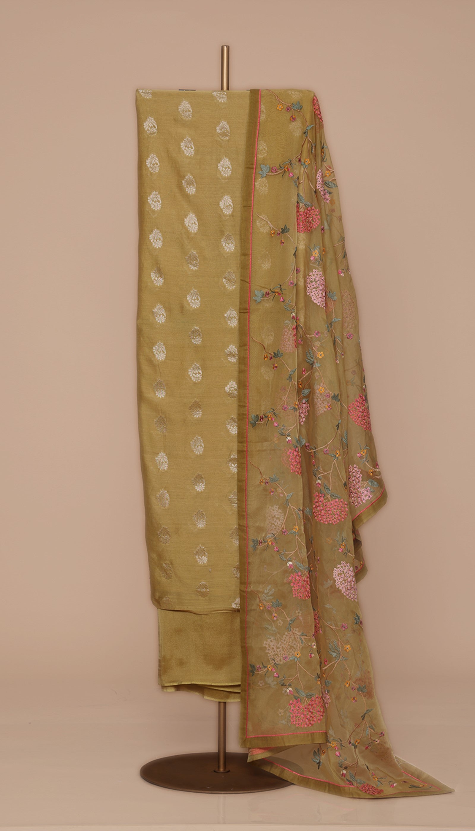 Pure Chanderi Silk Mustard Suit Piece