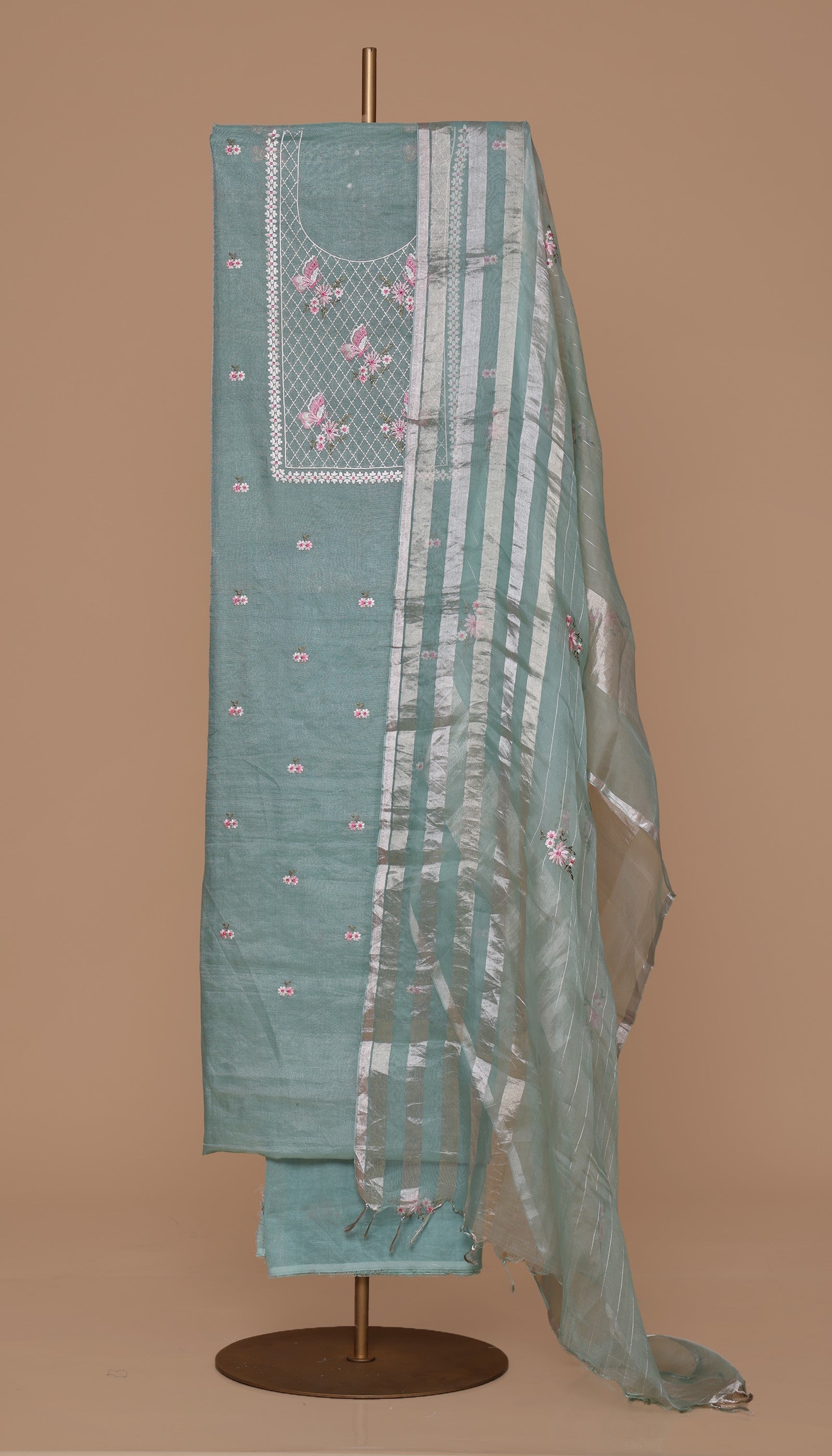 Pure Tissue Chanderi Aqua Suit Piece