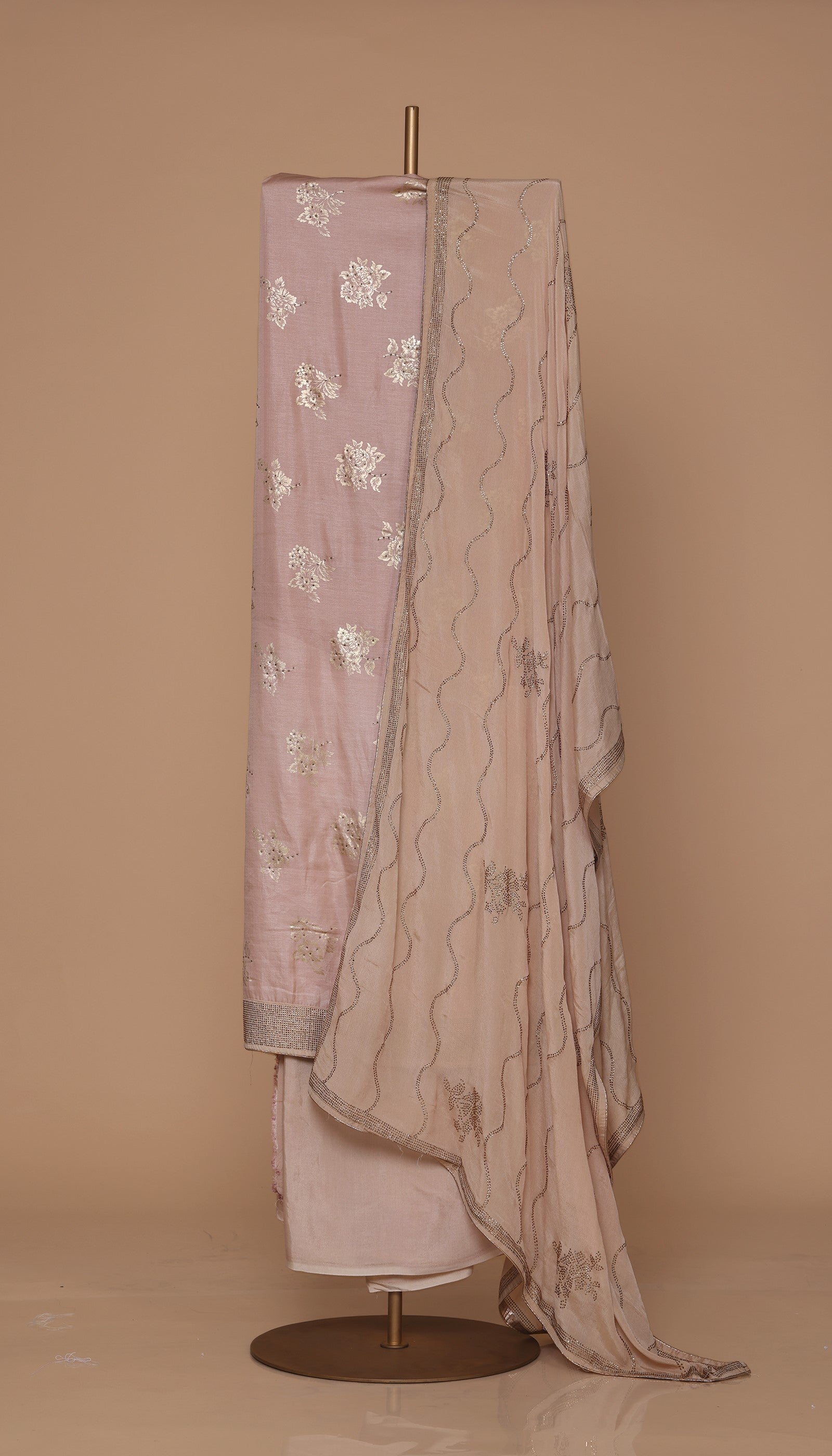 Pure chanderi silk Peach Suit Piece