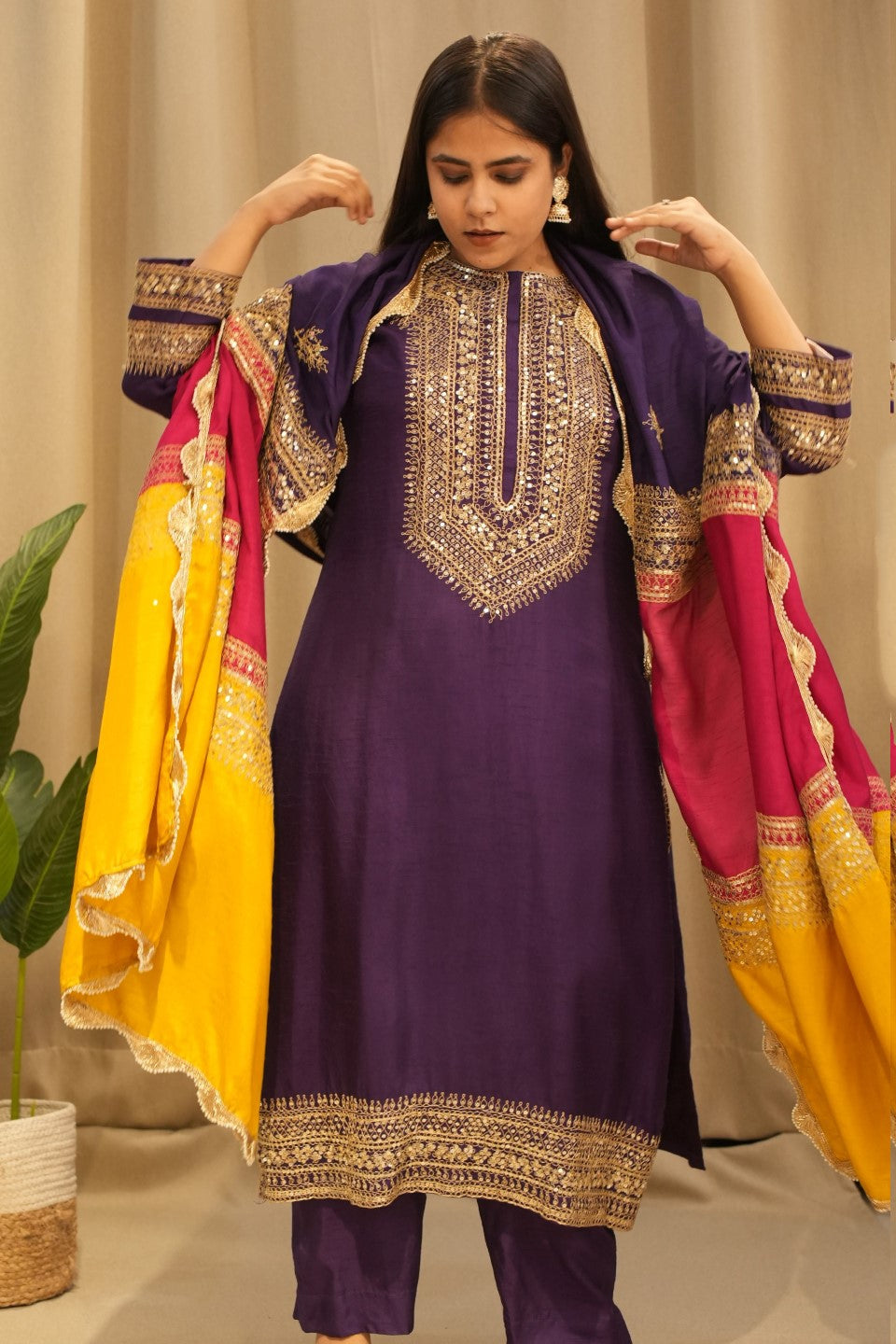 Purple Silk Kurta Set