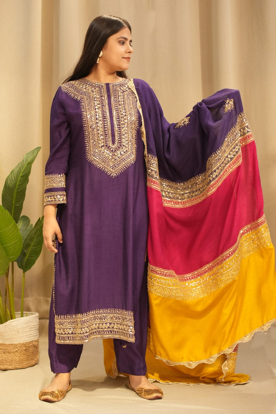 Purple Silk Kurta Set