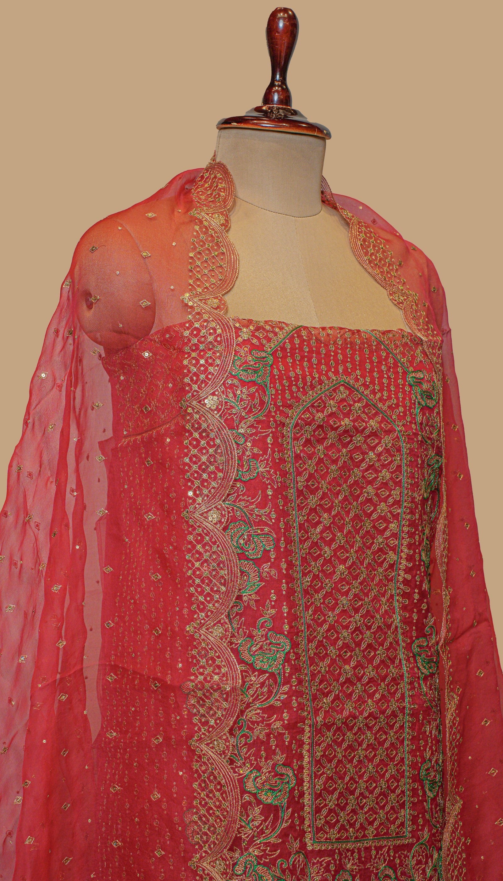 RED ORGANZA SUIT PIECE