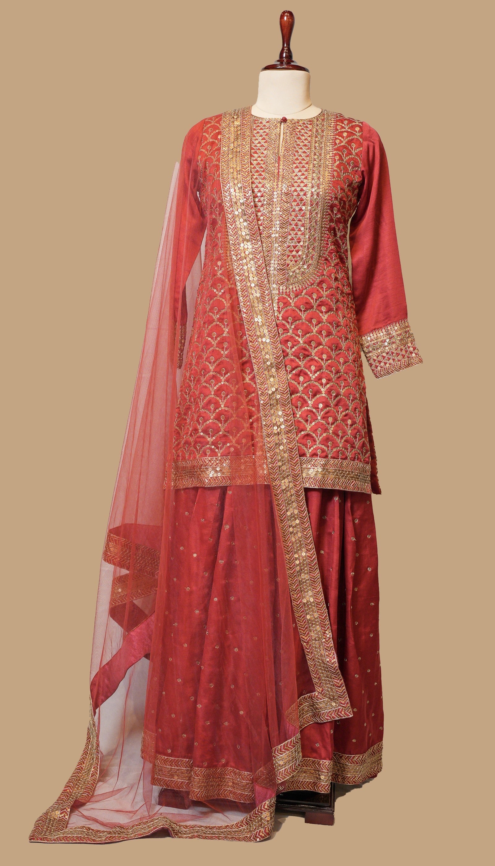 RUST SILK SHARARA SET