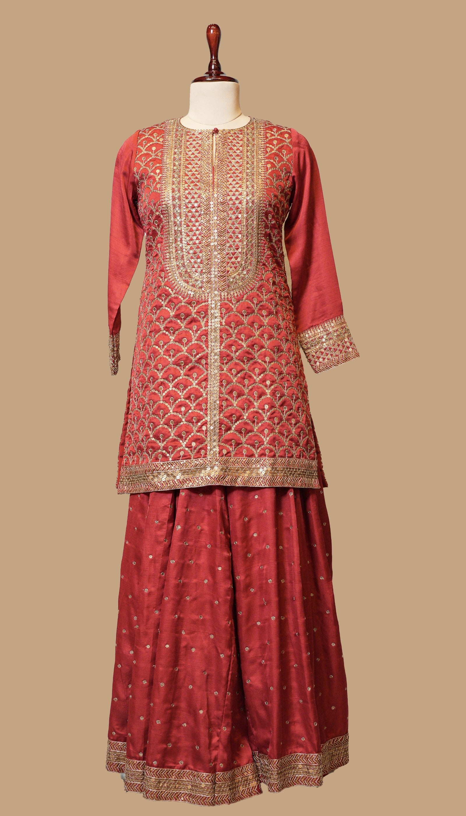 RUST SILK SHARARA SET