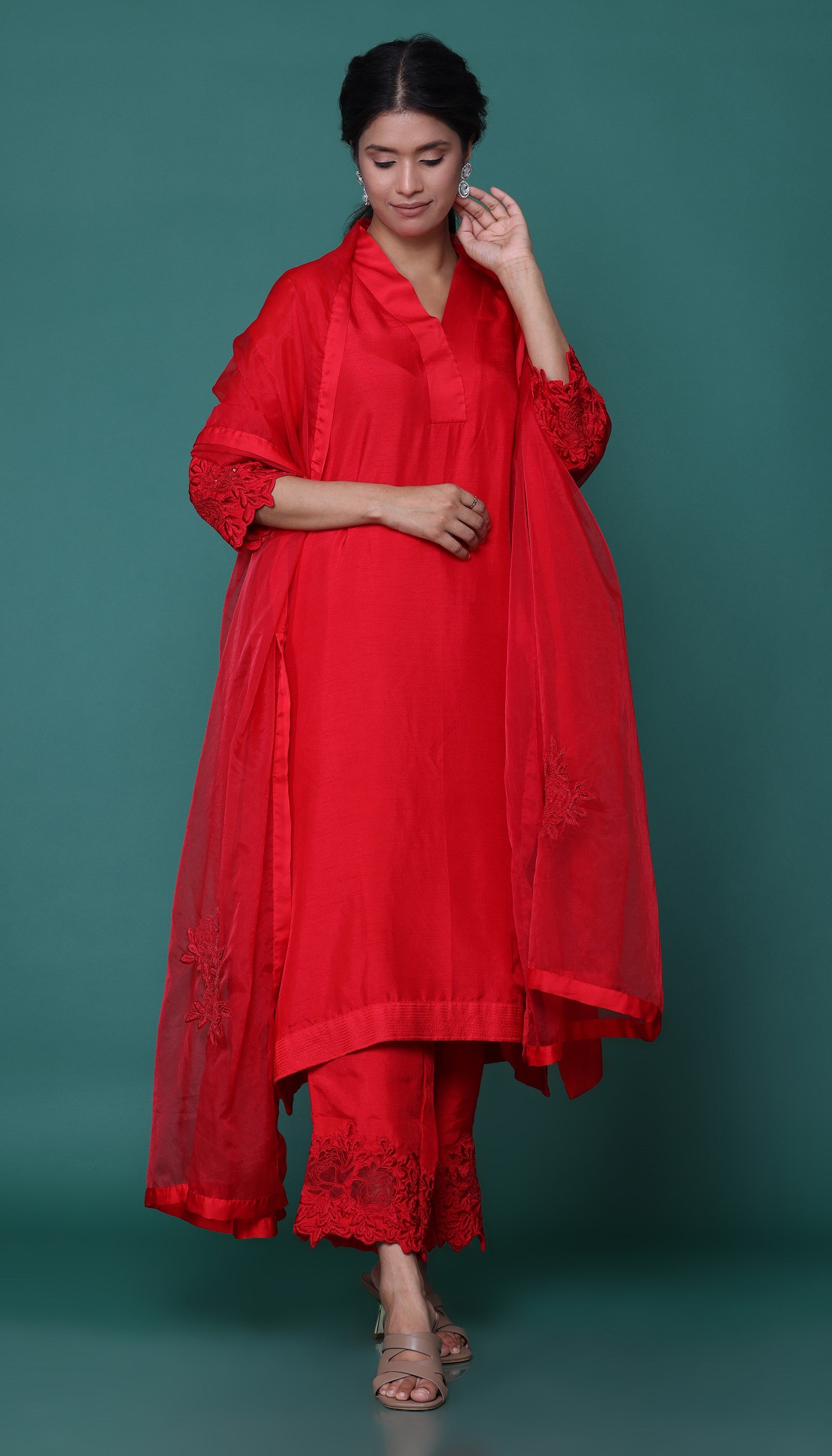 Red Silk Kurta Set