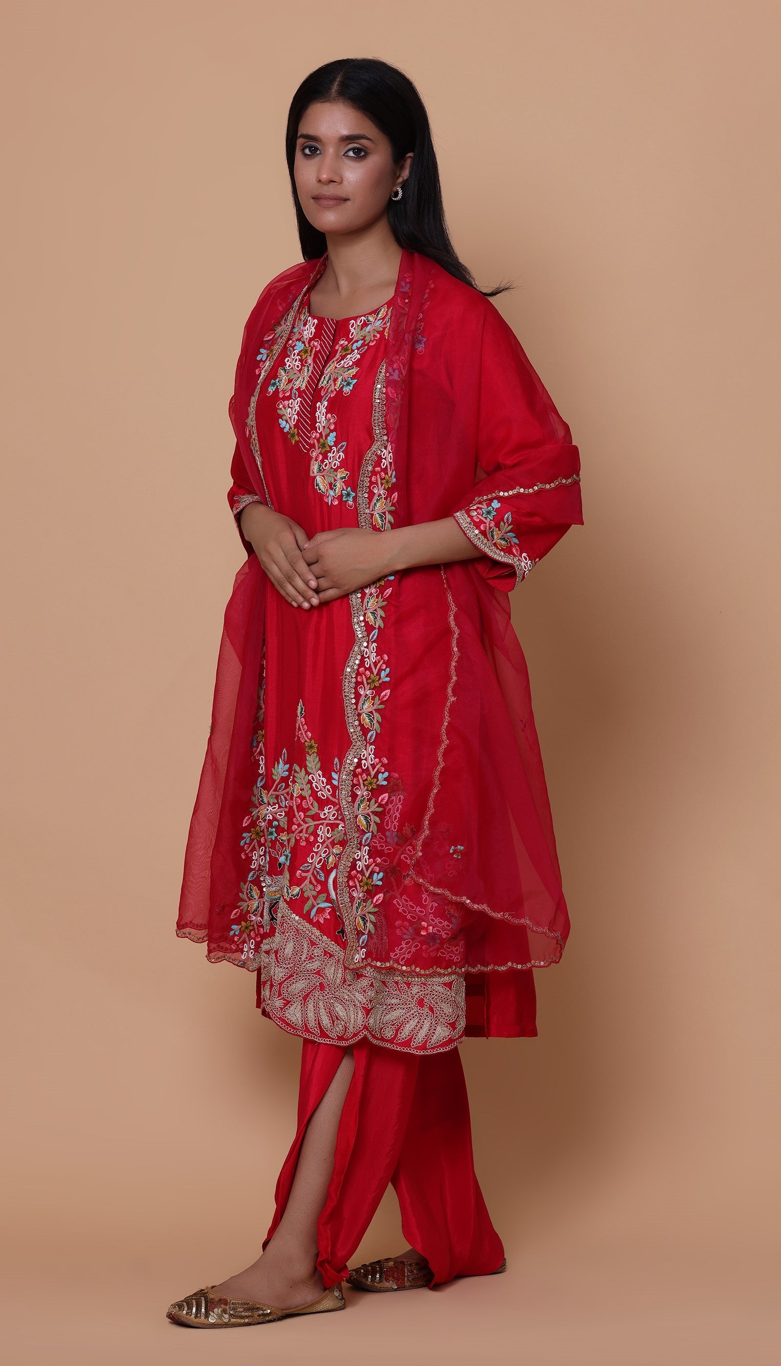 Red Silk Kurta Set