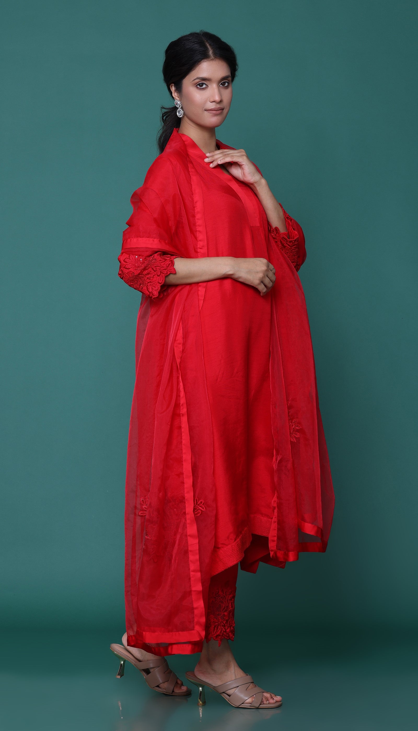 Red Silk Kurta Set