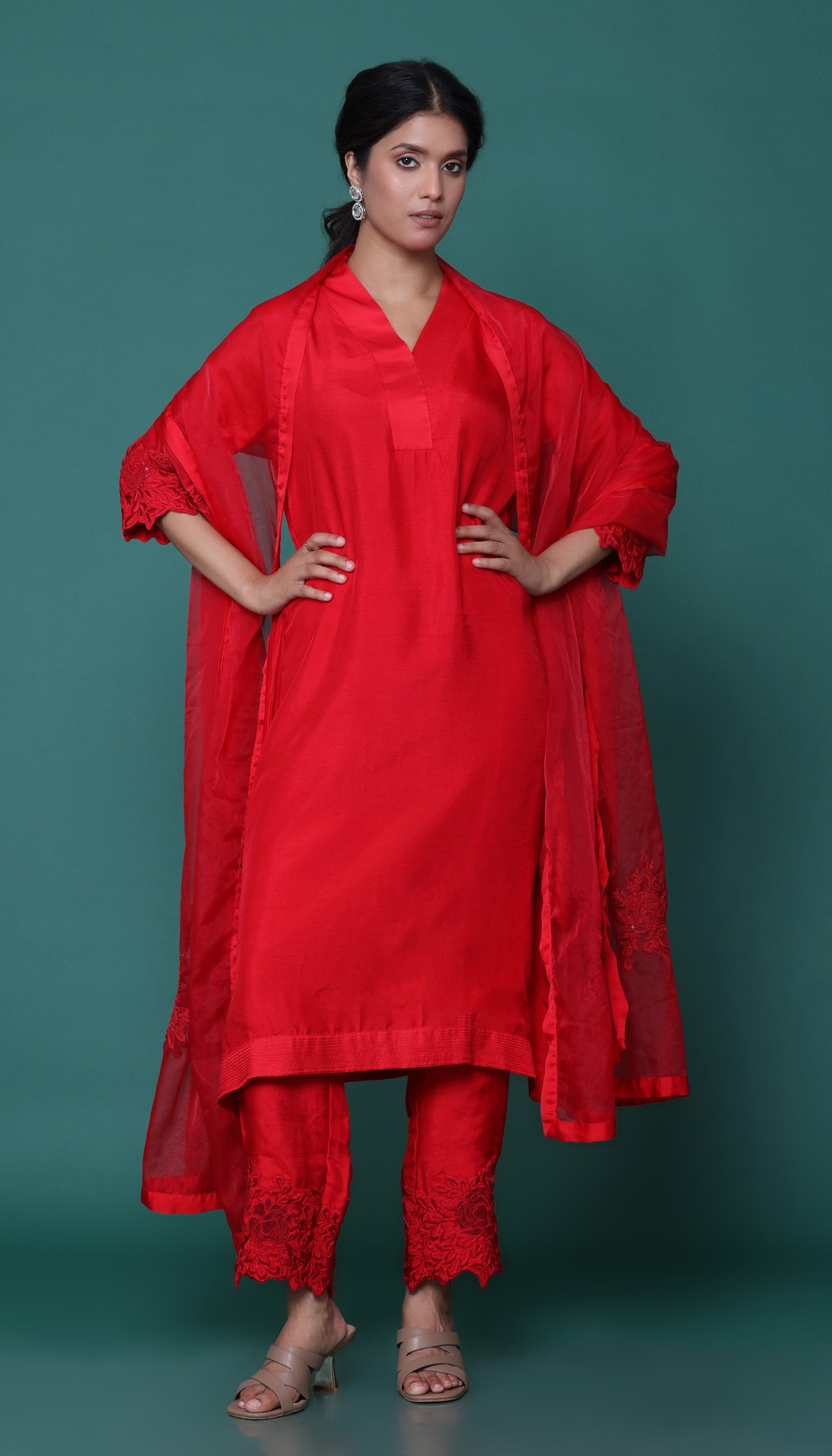 Red Silk Kurta Set