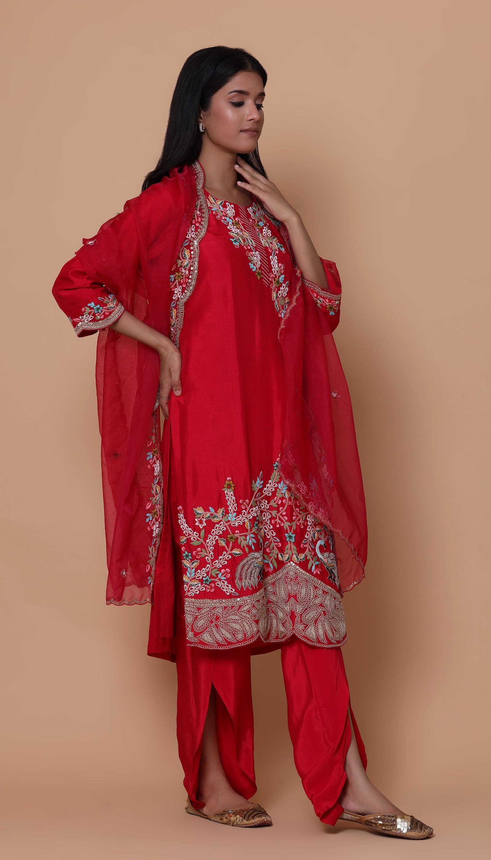 Red Silk Kurta Set