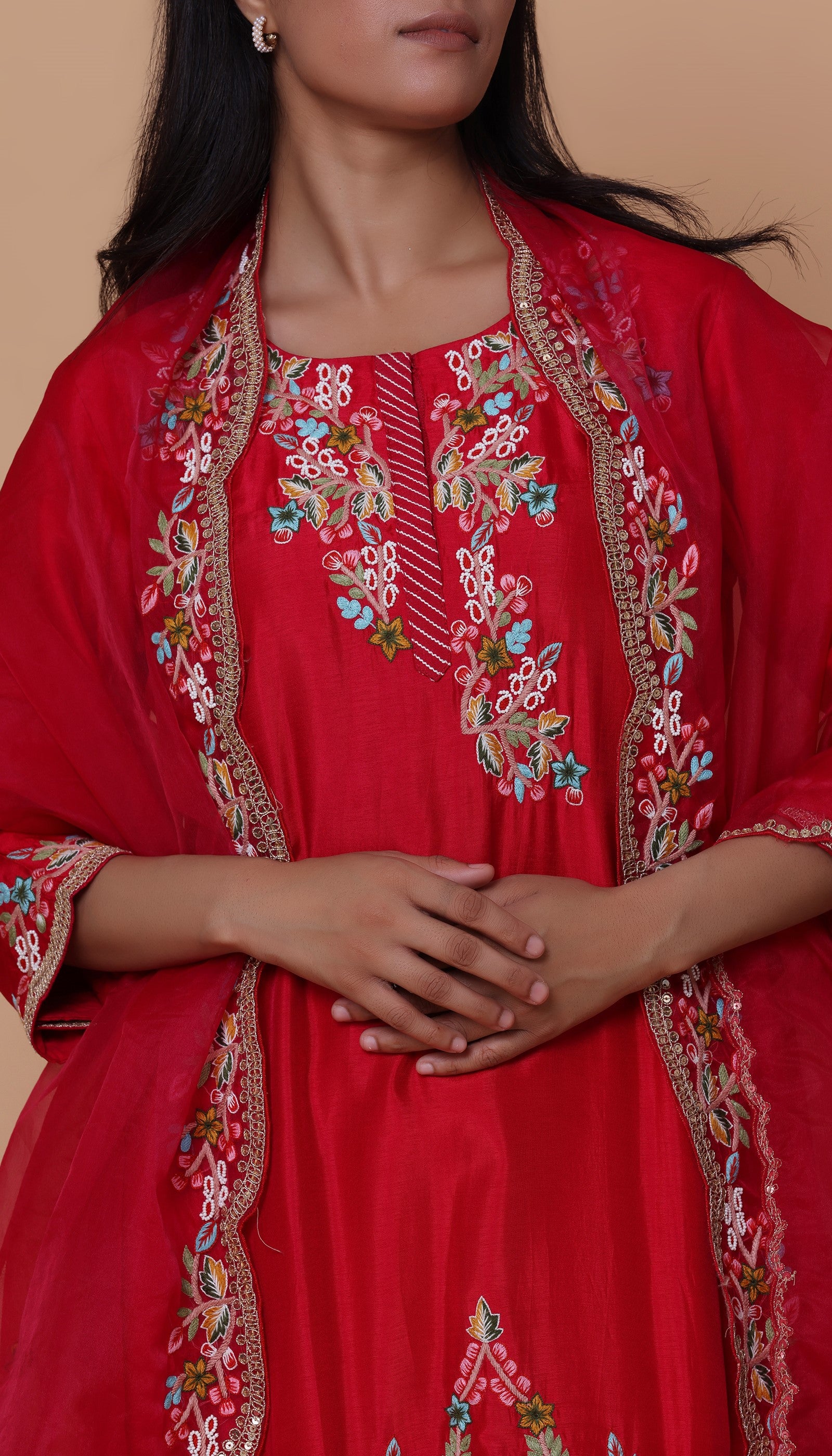 Red Silk Kurta Set