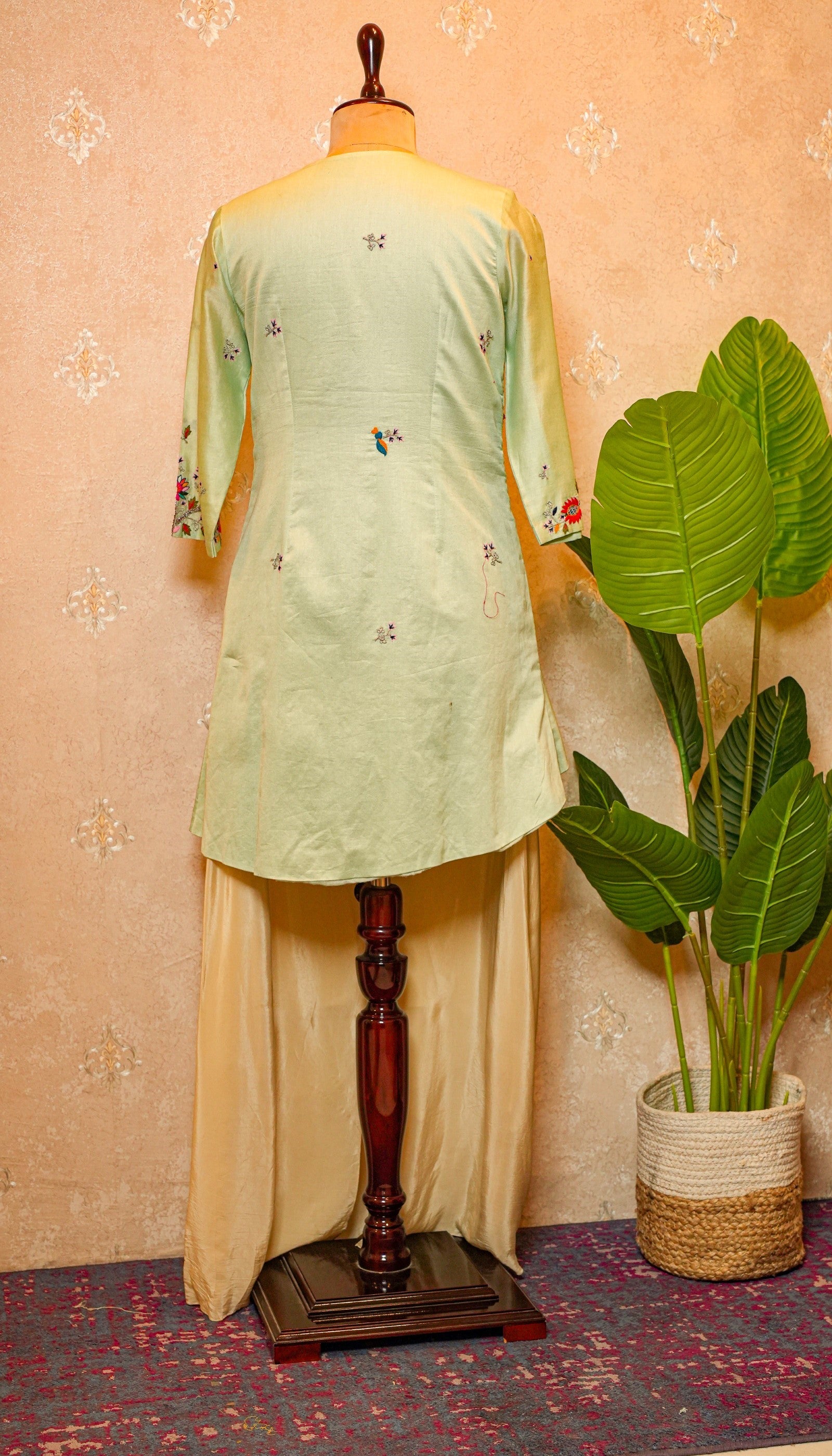 SAGE CHANDERI SILK SUIT SET