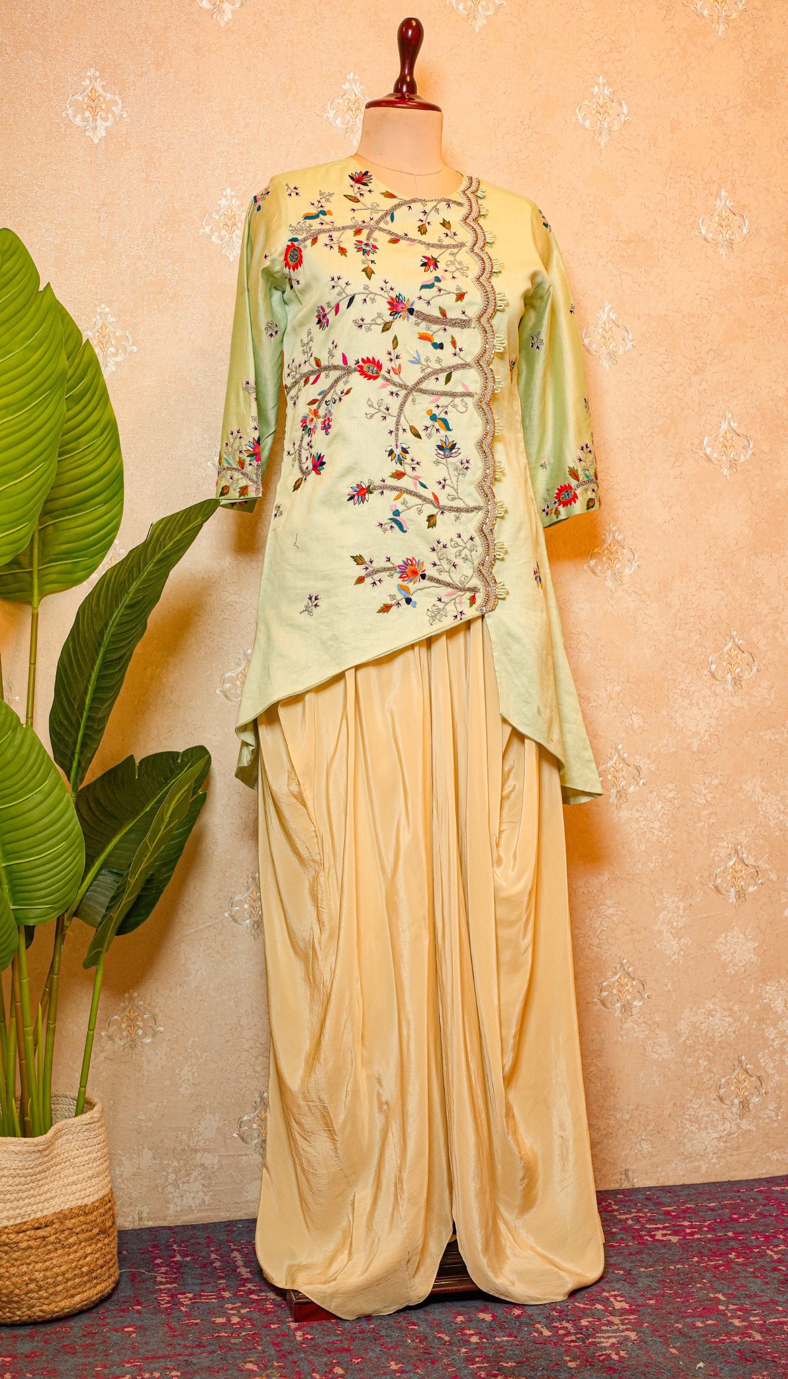 SAGE CHANDERI SILK SUIT SET