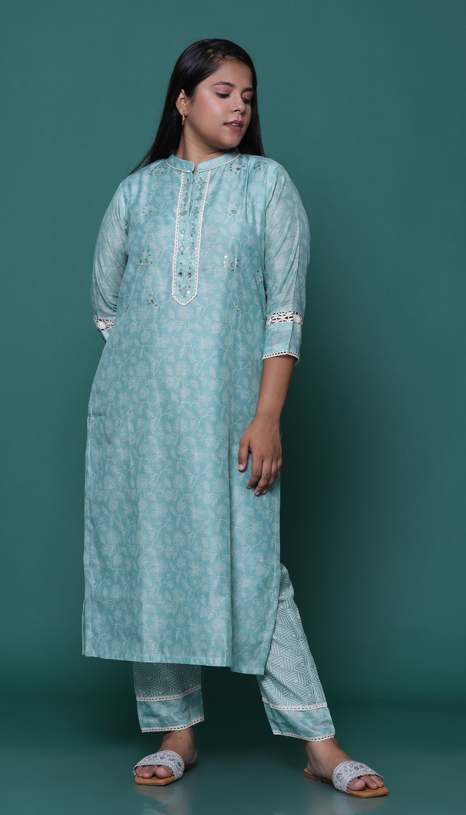 Sea Green Chanderi Kurta Set