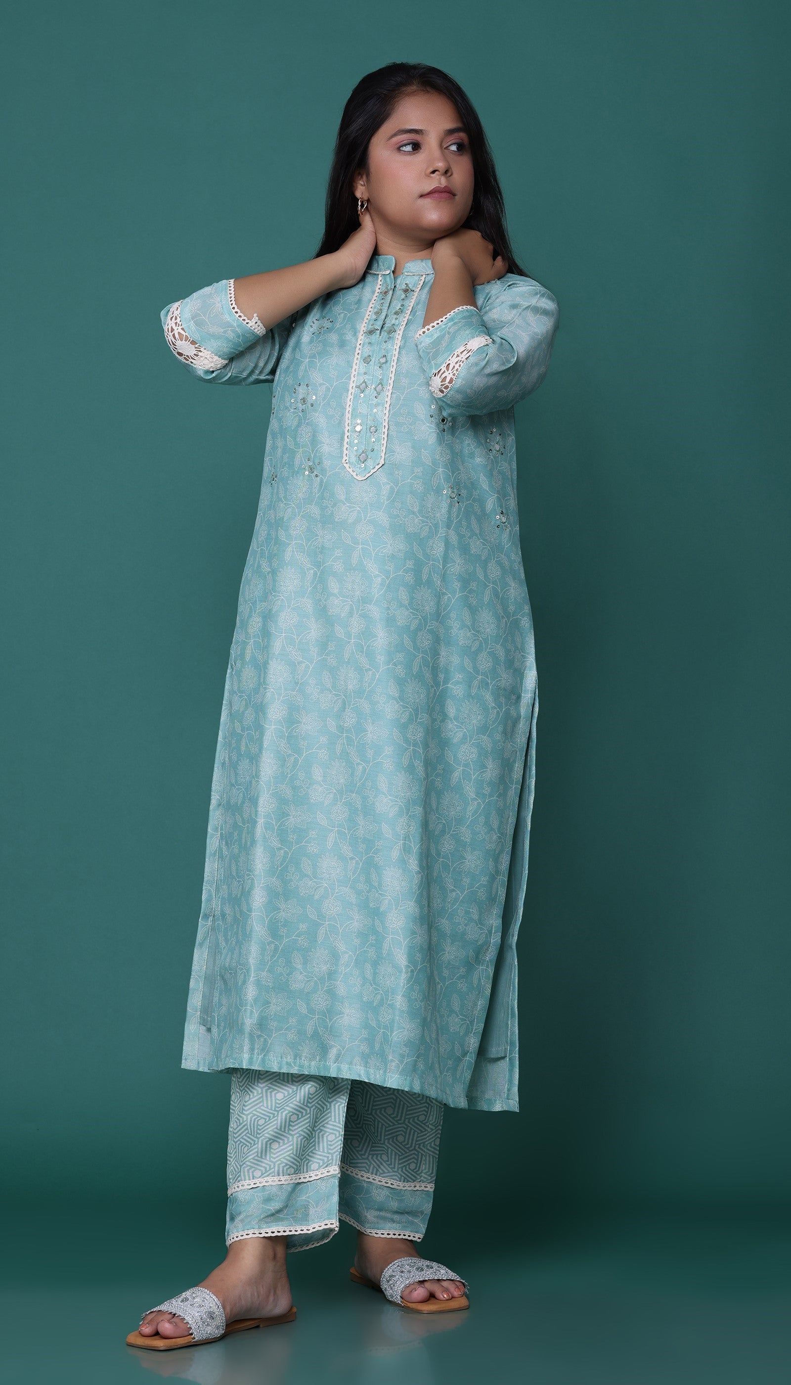 Sea Green Chanderi Kurta Set