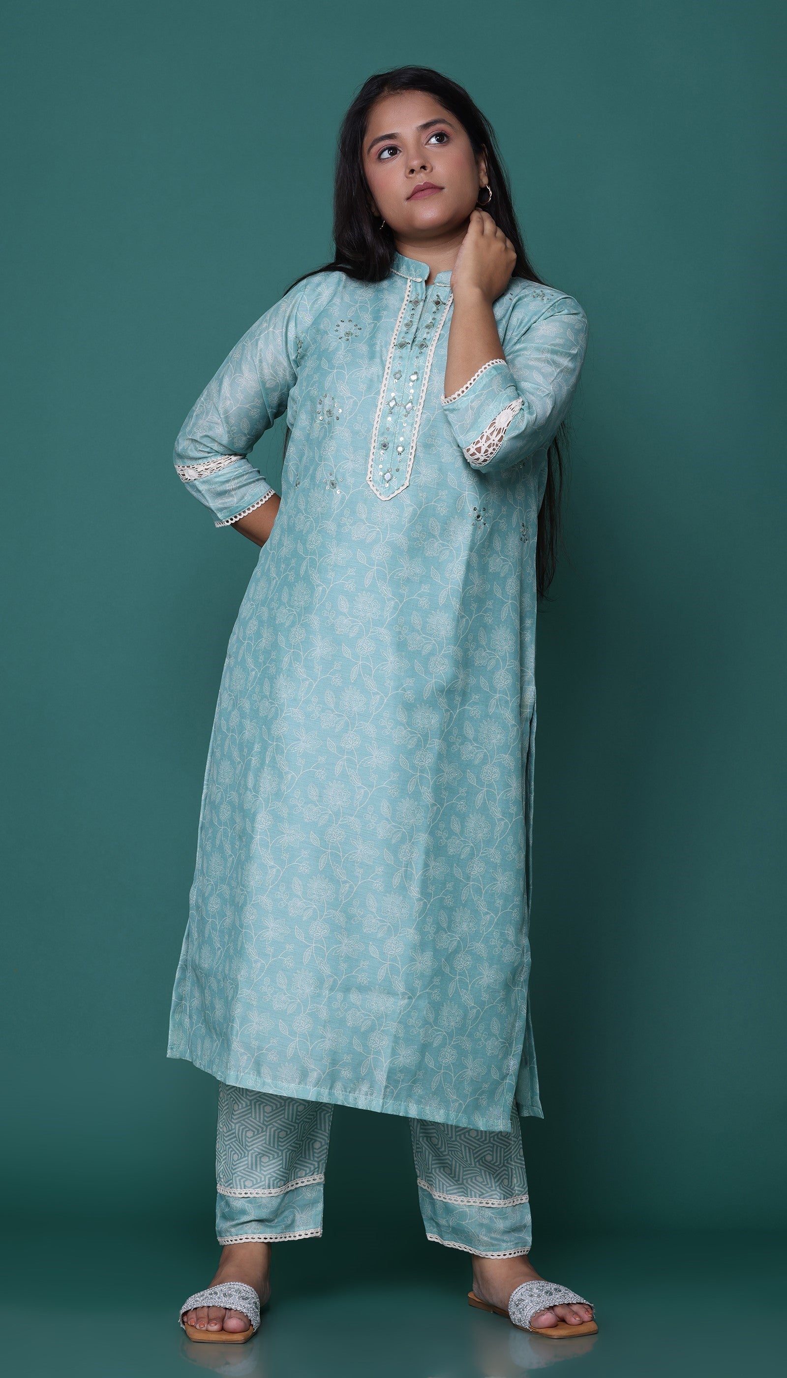 Sea Green Chanderi Kurta Set