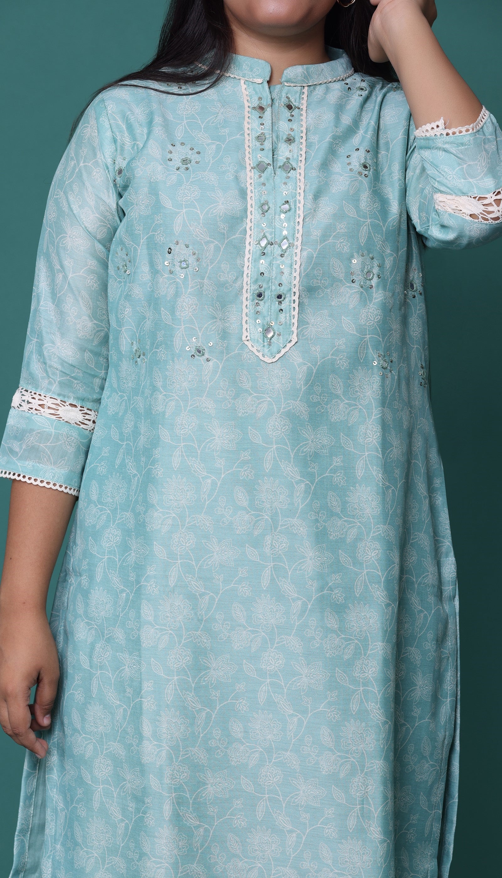 Sea Green Chanderi Kurta Set