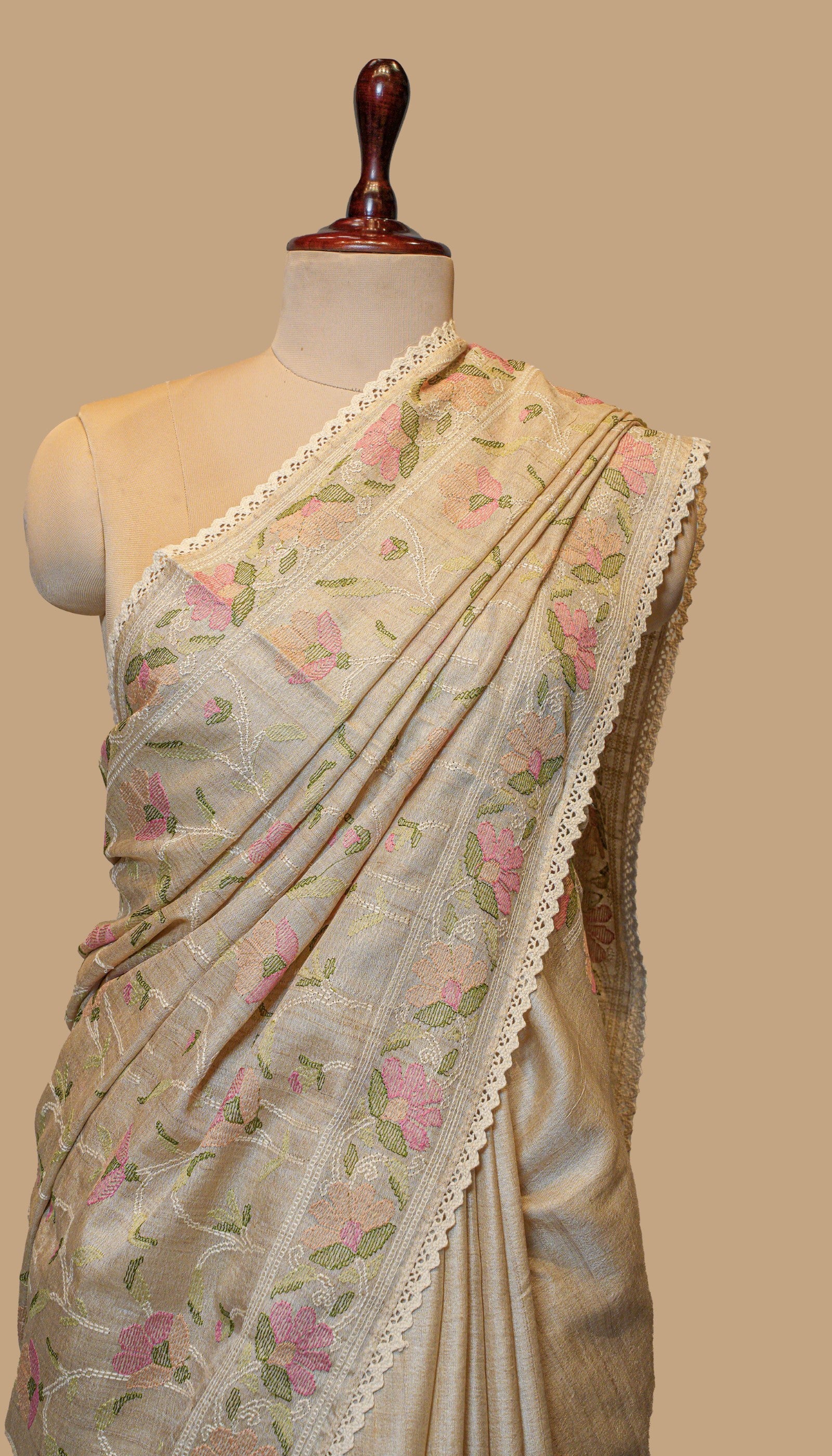 TUSSAR SILK BEIGE SAREE