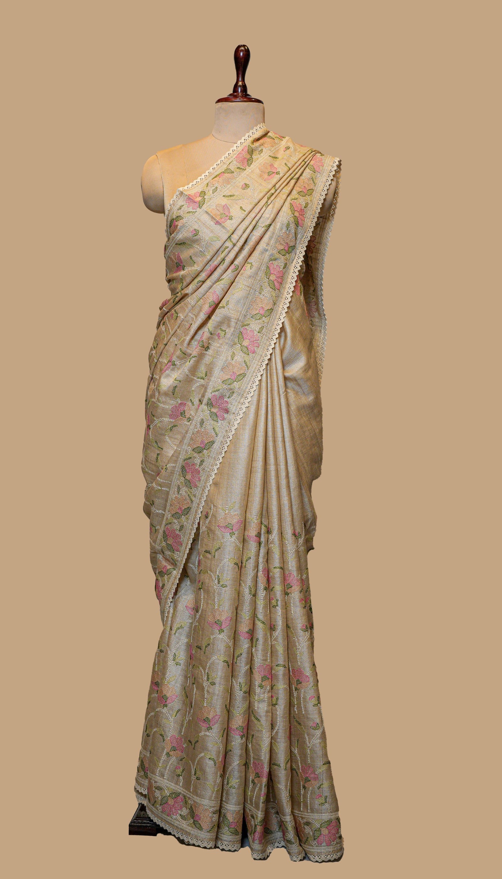 TUSSAR SILK BEIGE SAREE