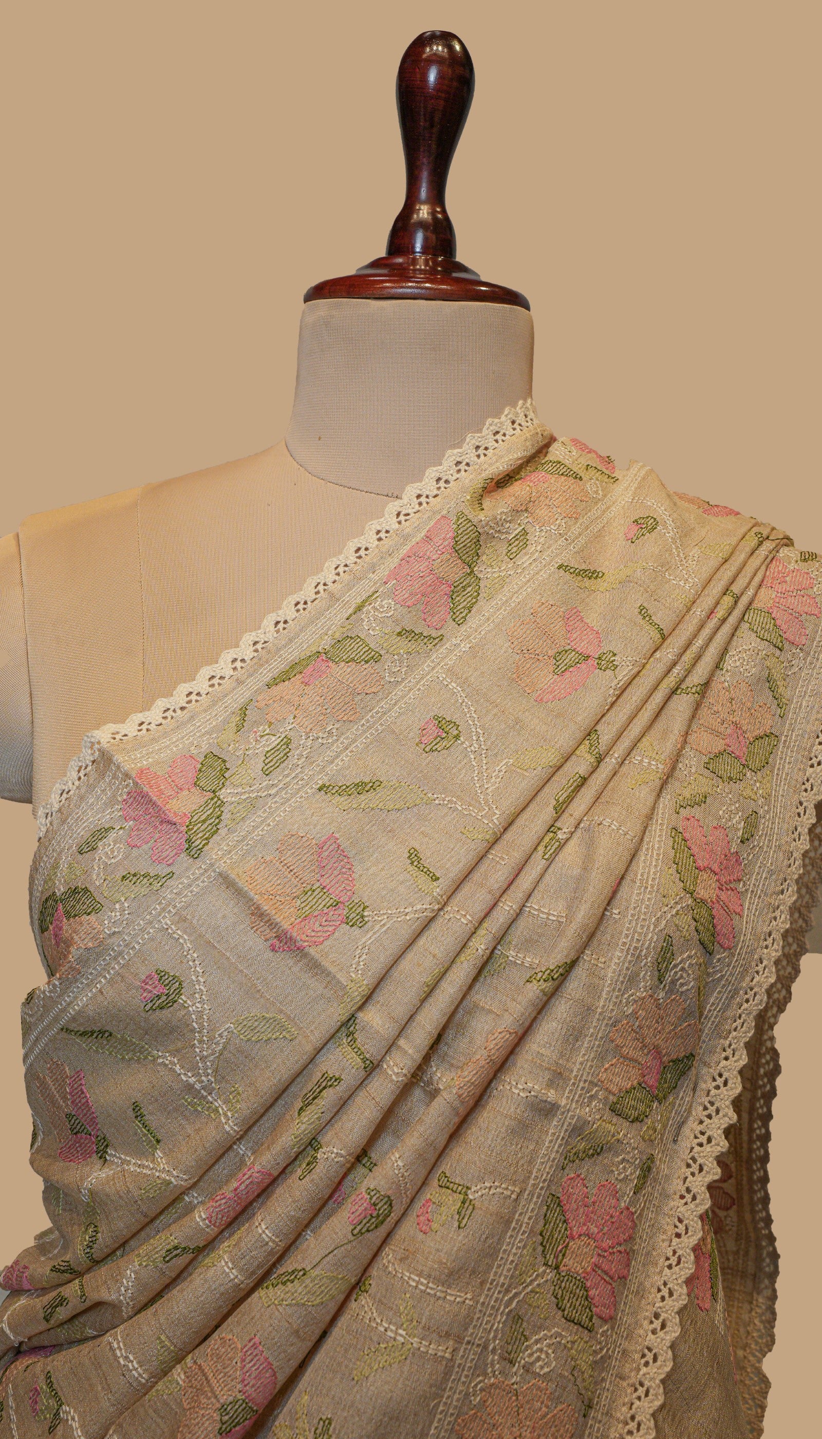 TUSSAR SILK BEIGE SAREE