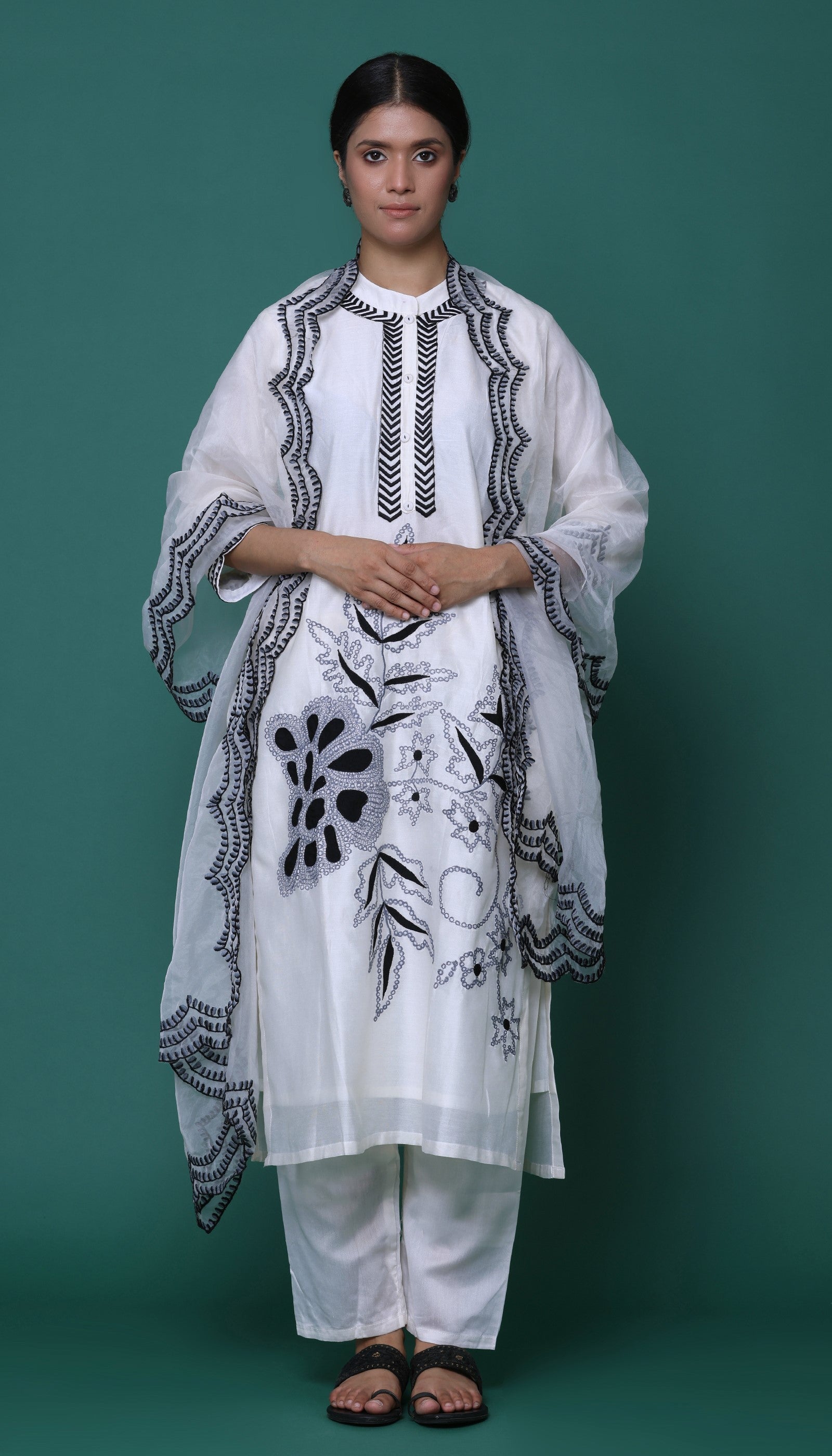 White Chanderi Kurta Set