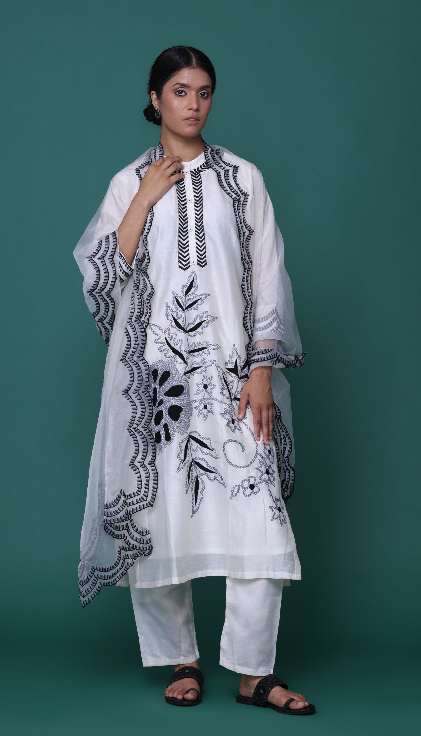 White Chanderi Kurta Set