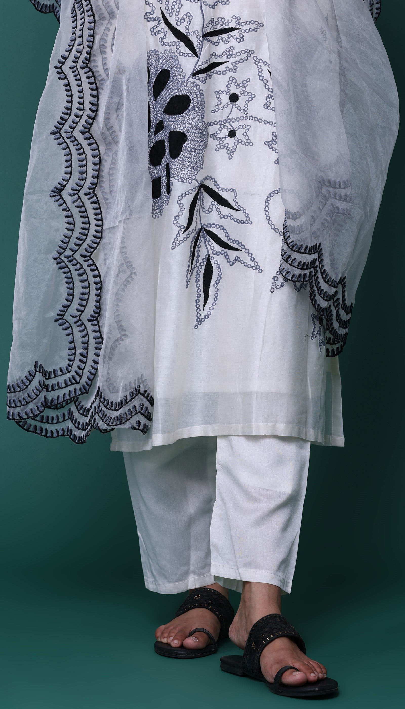 White Chanderi Kurta Set