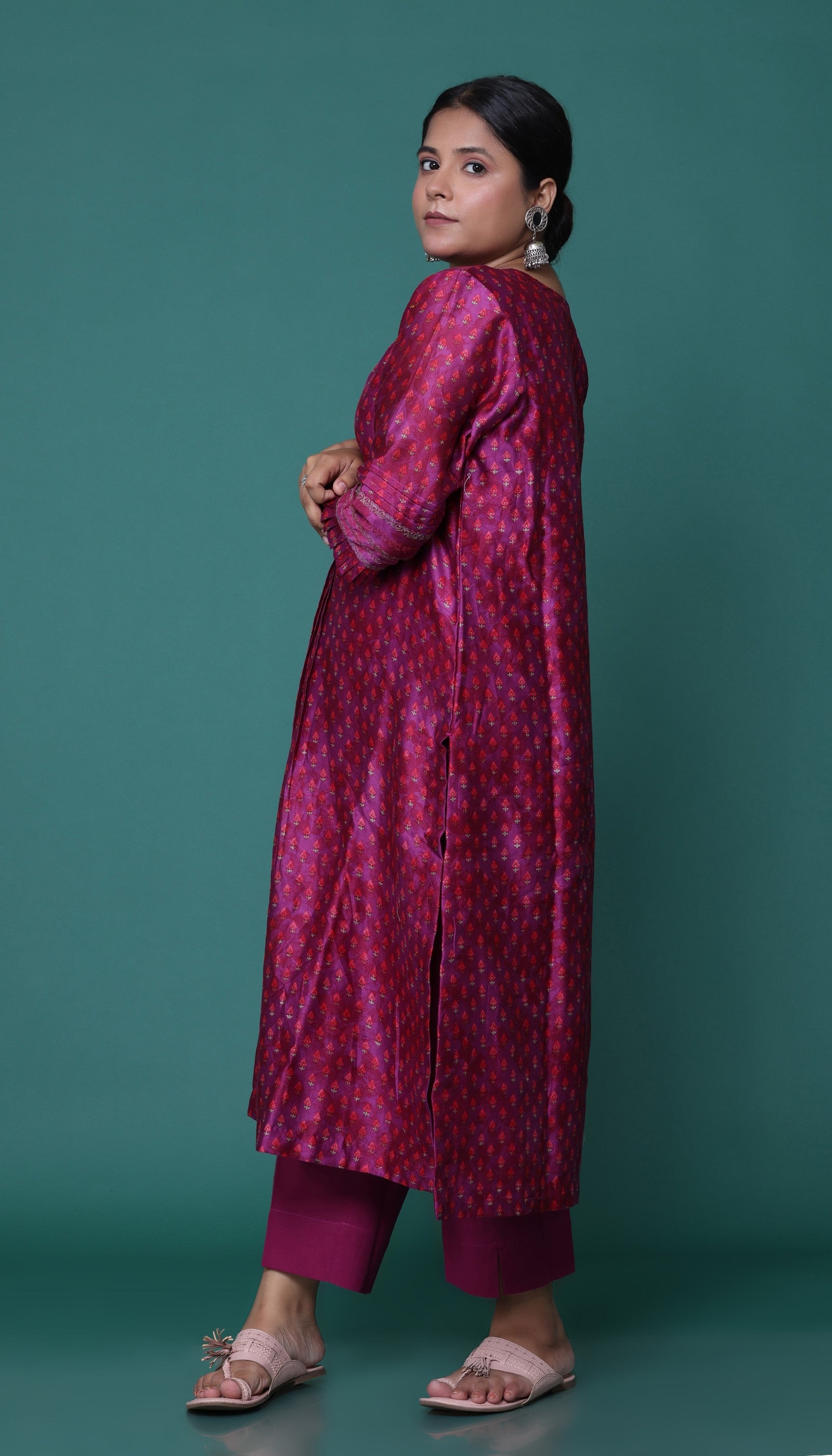 Wine Chanderi Kurta Set