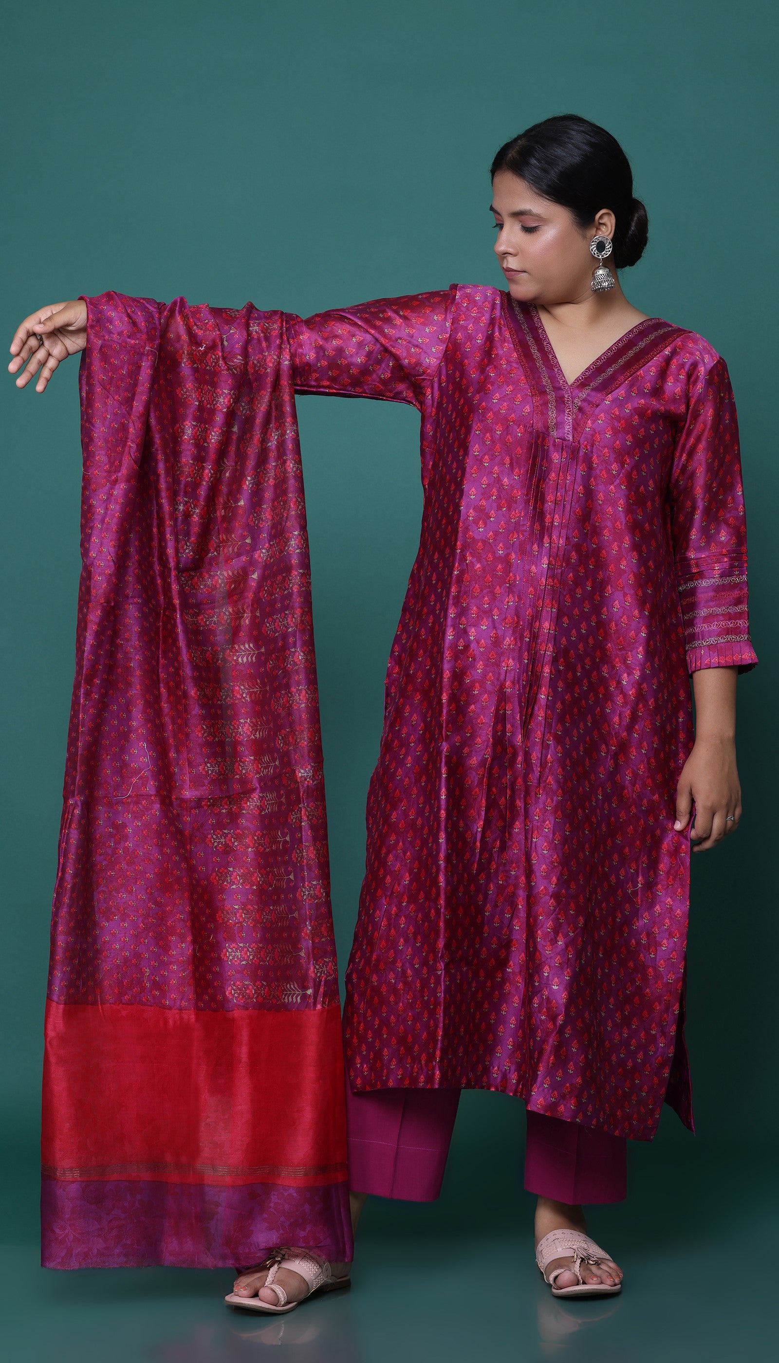 Wine Chanderi Kurta Set