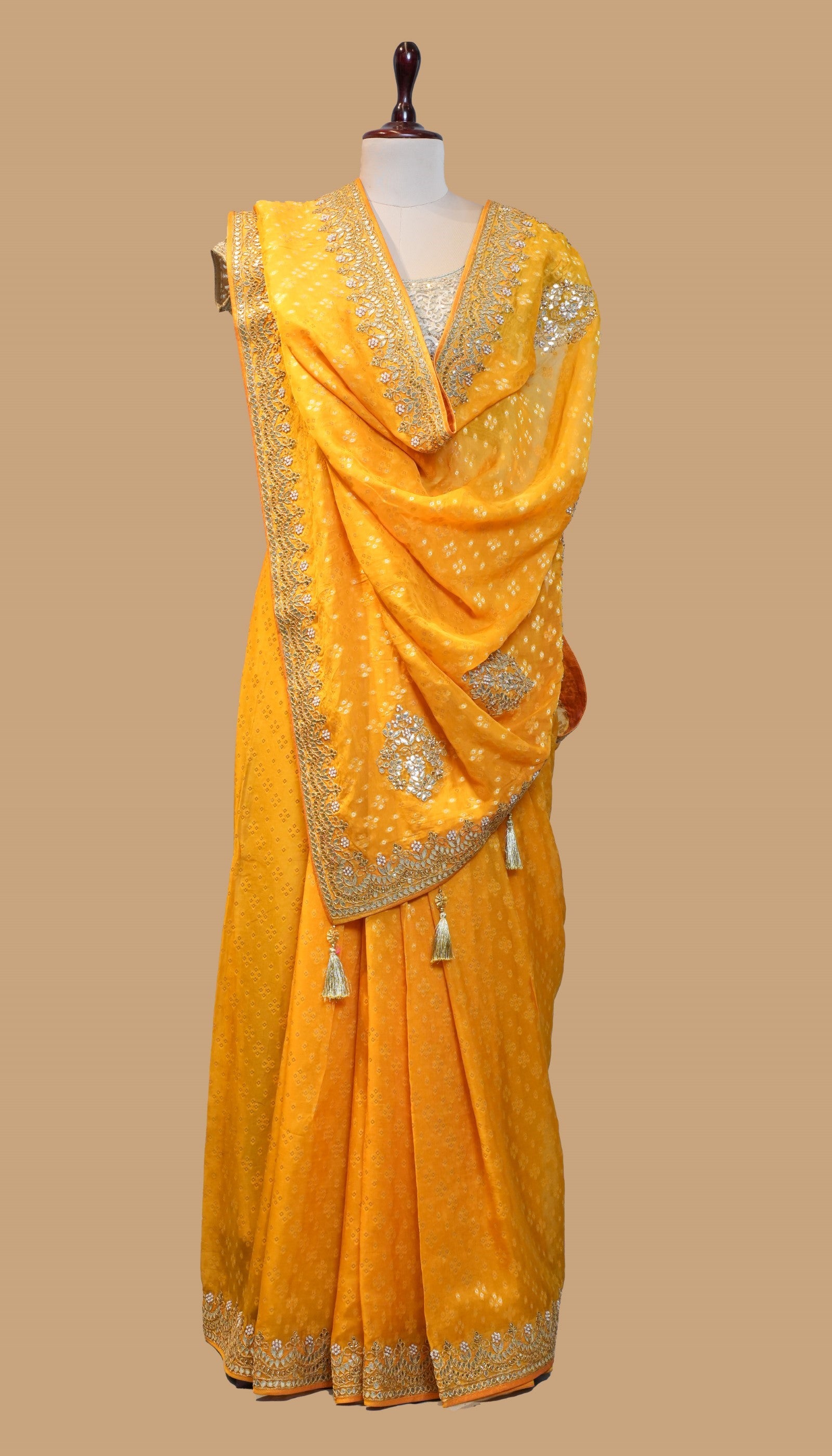 YELLOW BANDHANI ORGANZA SAREE