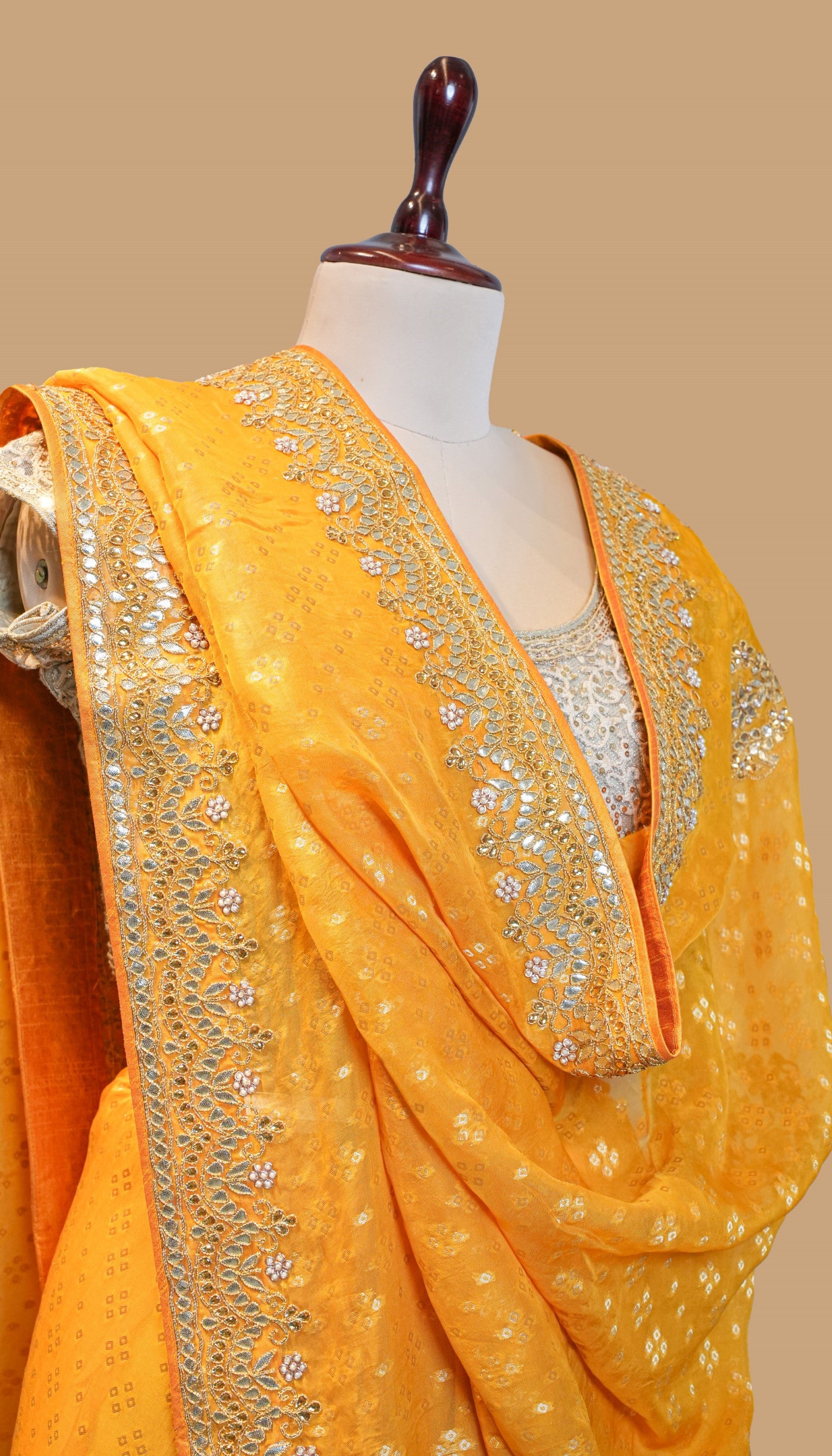 YELLOW BANDHANI ORGANZA SAREE