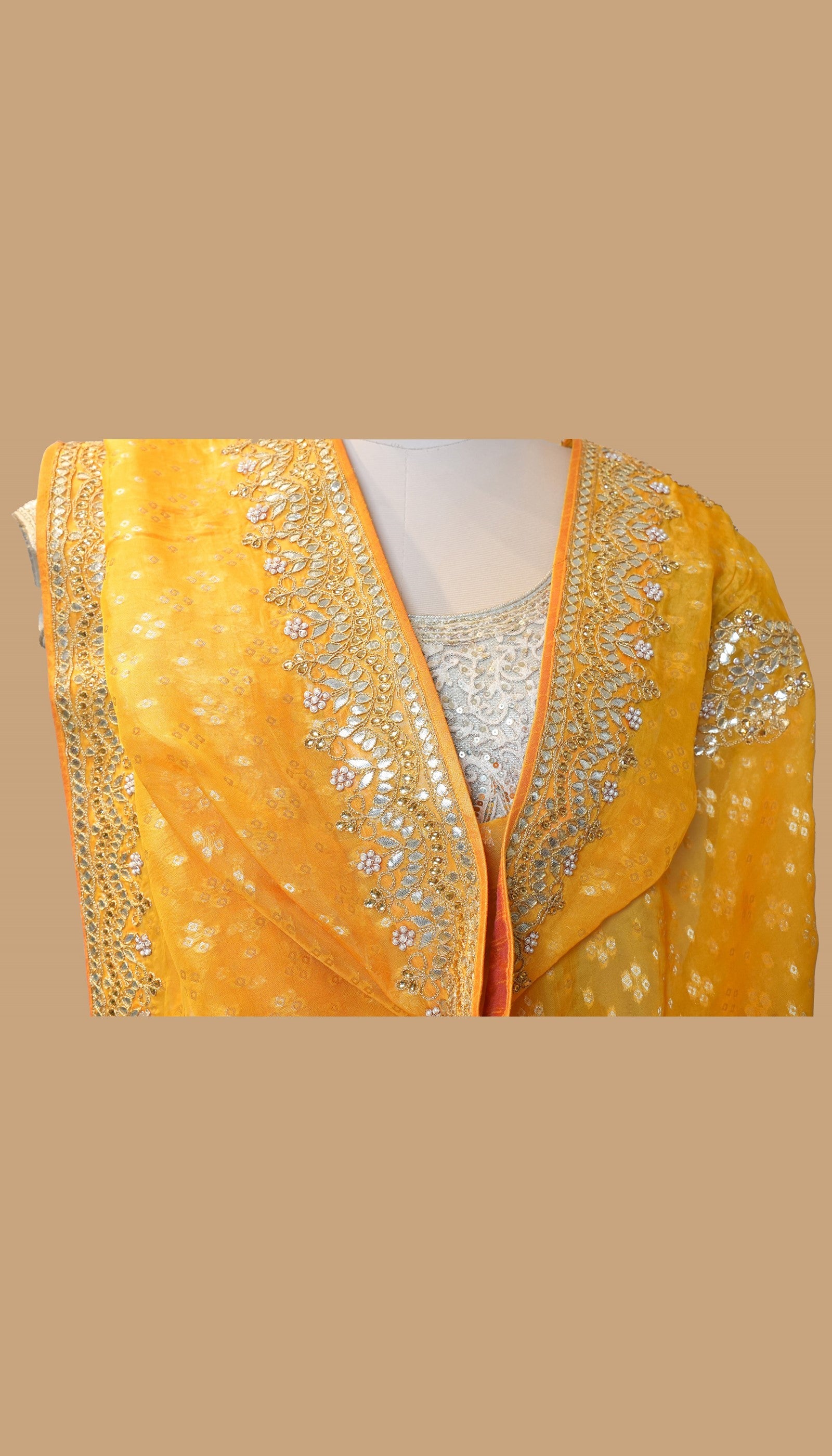 YELLOW BANDHANI ORGANZA SAREE