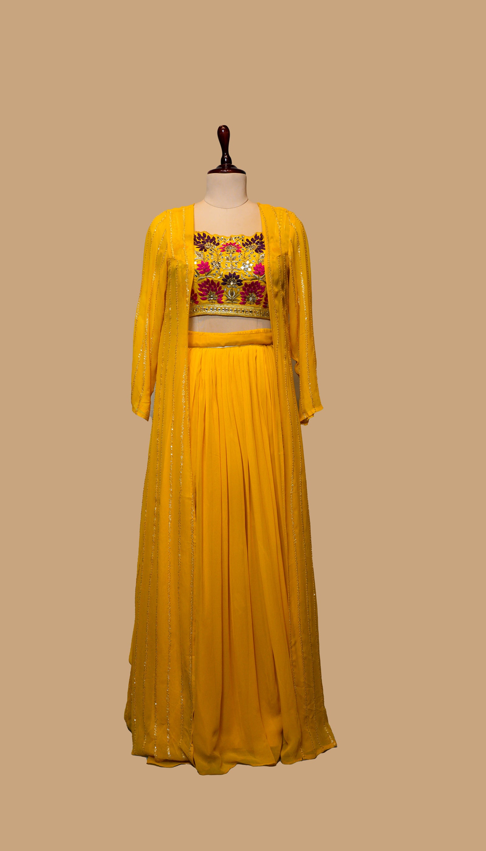 YELLOW GEORGETTE CAPE DRESS