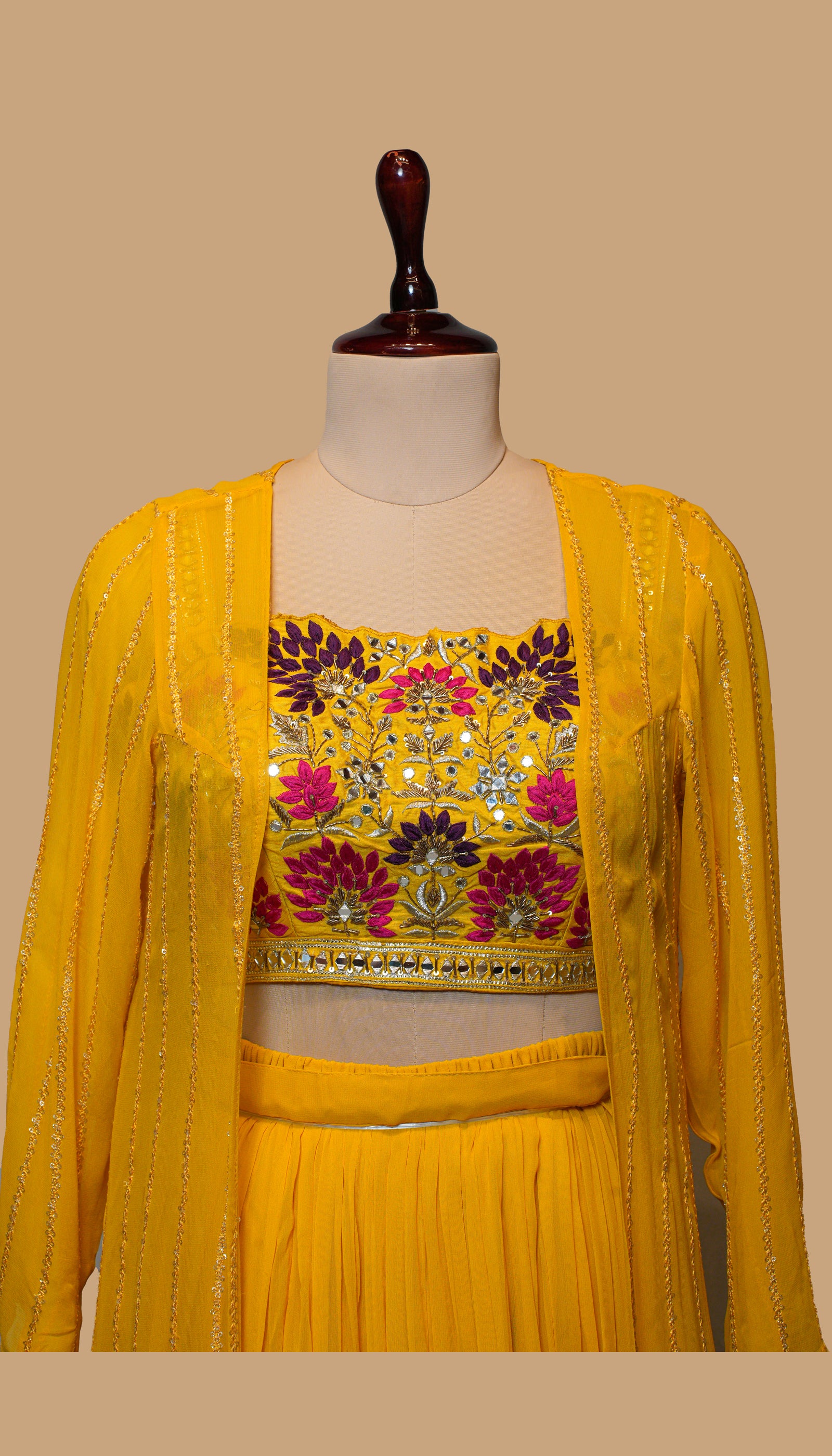 YELLOW GEORGETTE CAPE DRESS