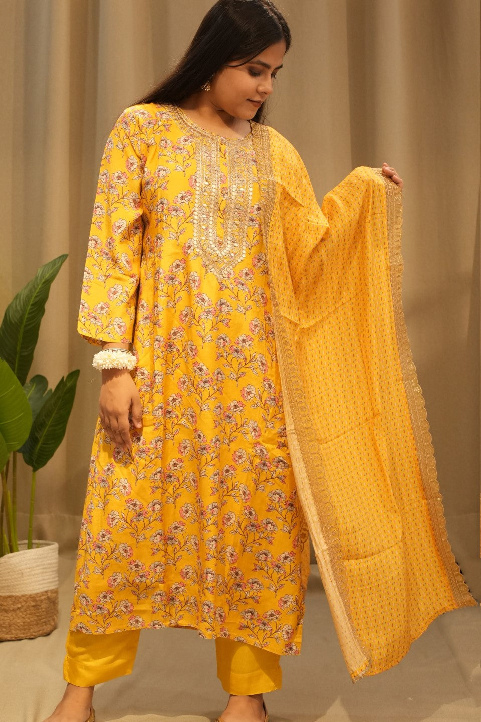 Yellow Muslin Cotton Kurta Set