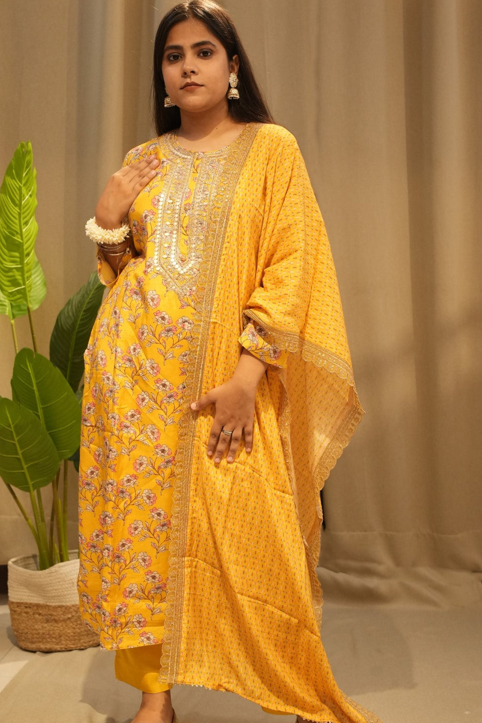 Yellow Muslin Cotton Kurta Set