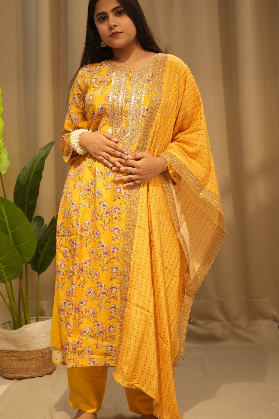 Yellow Muslin Cotton Kurta Set