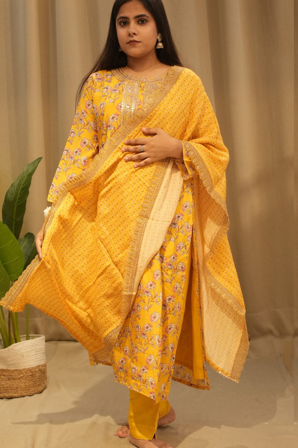 Yellow Muslin Cotton Kurta Set