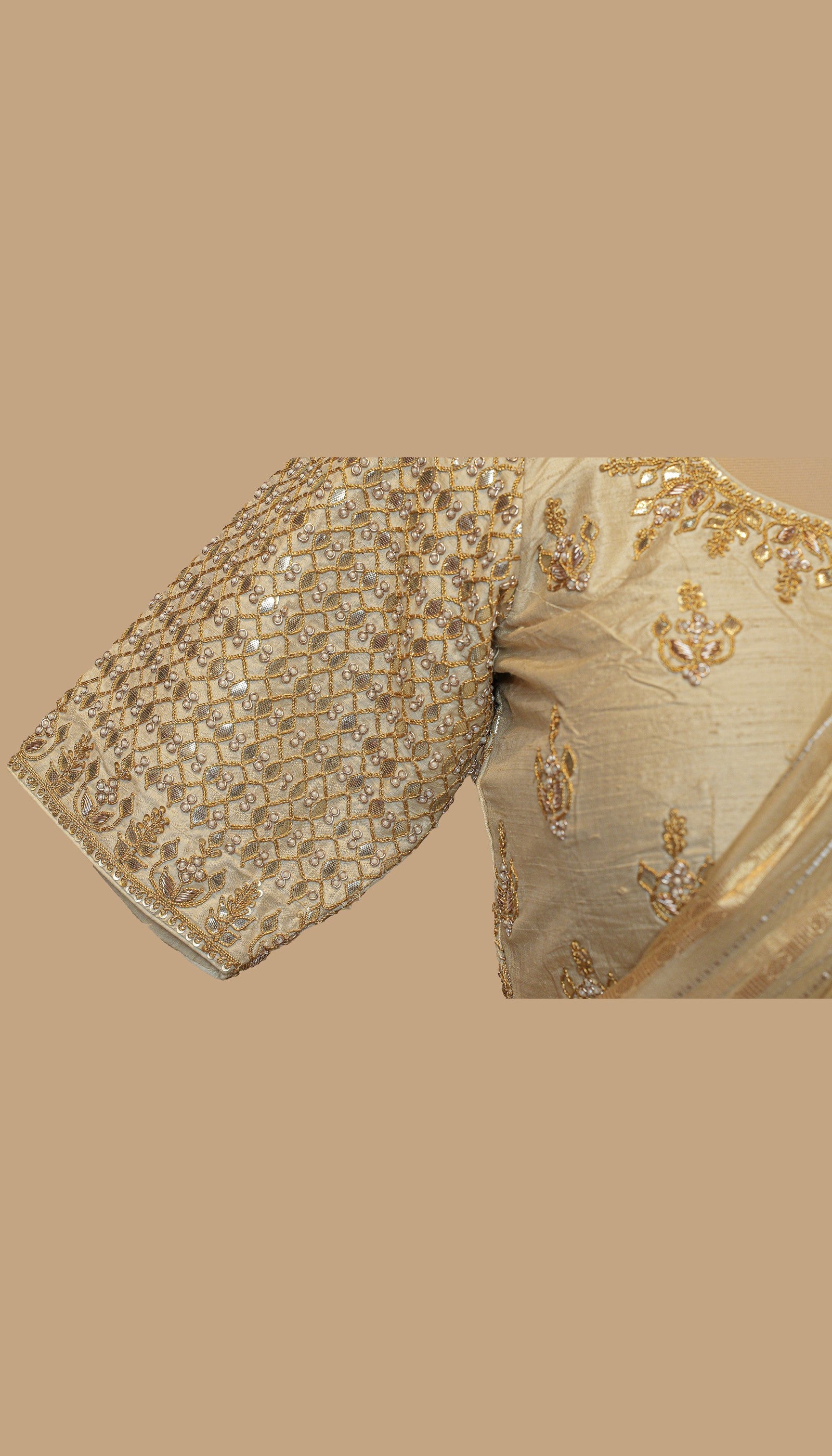 BEIGE AND GOLD TISSUE ORGANZA SAREE