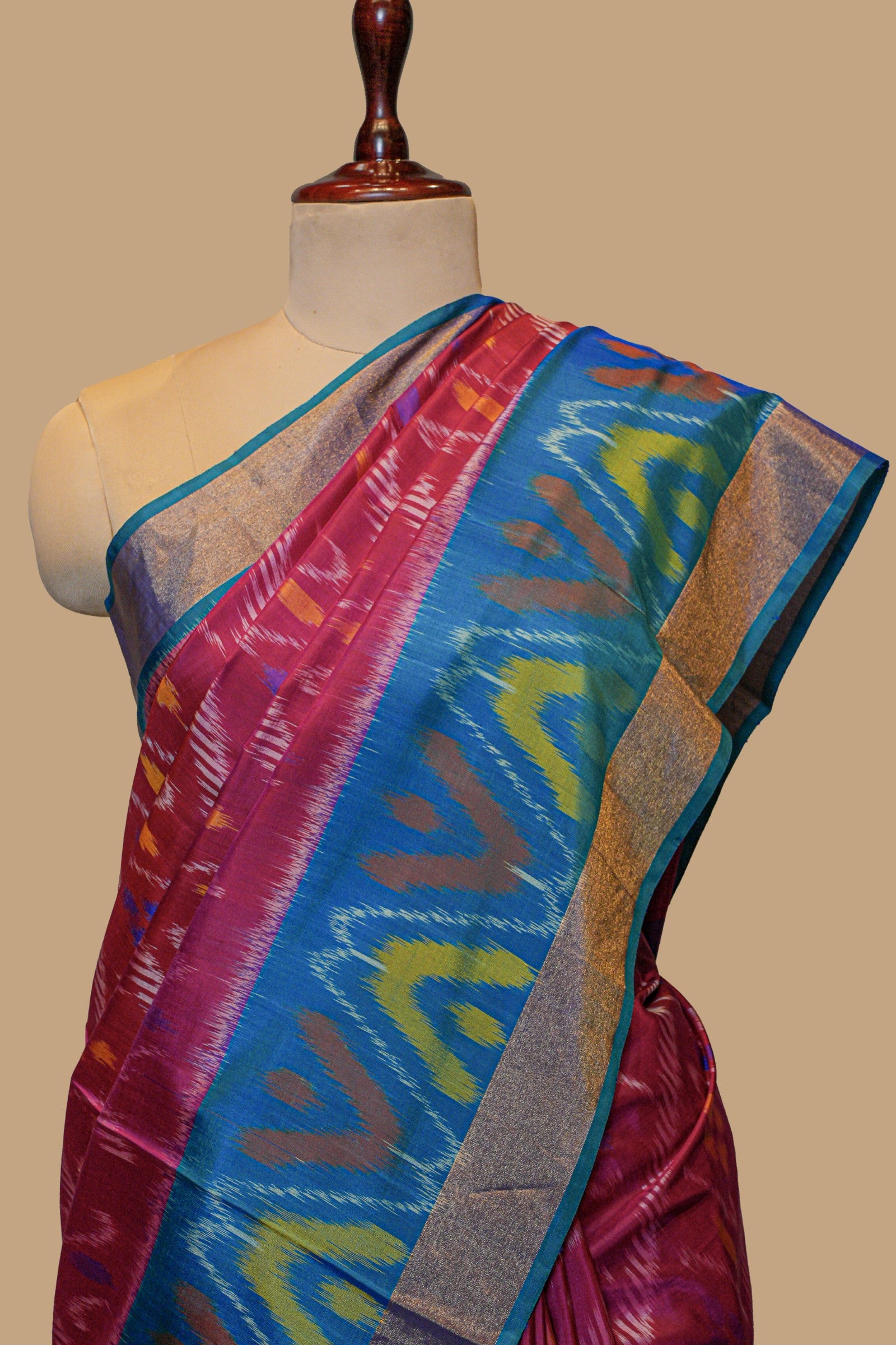 BLUE AND PINK SILK SAREE