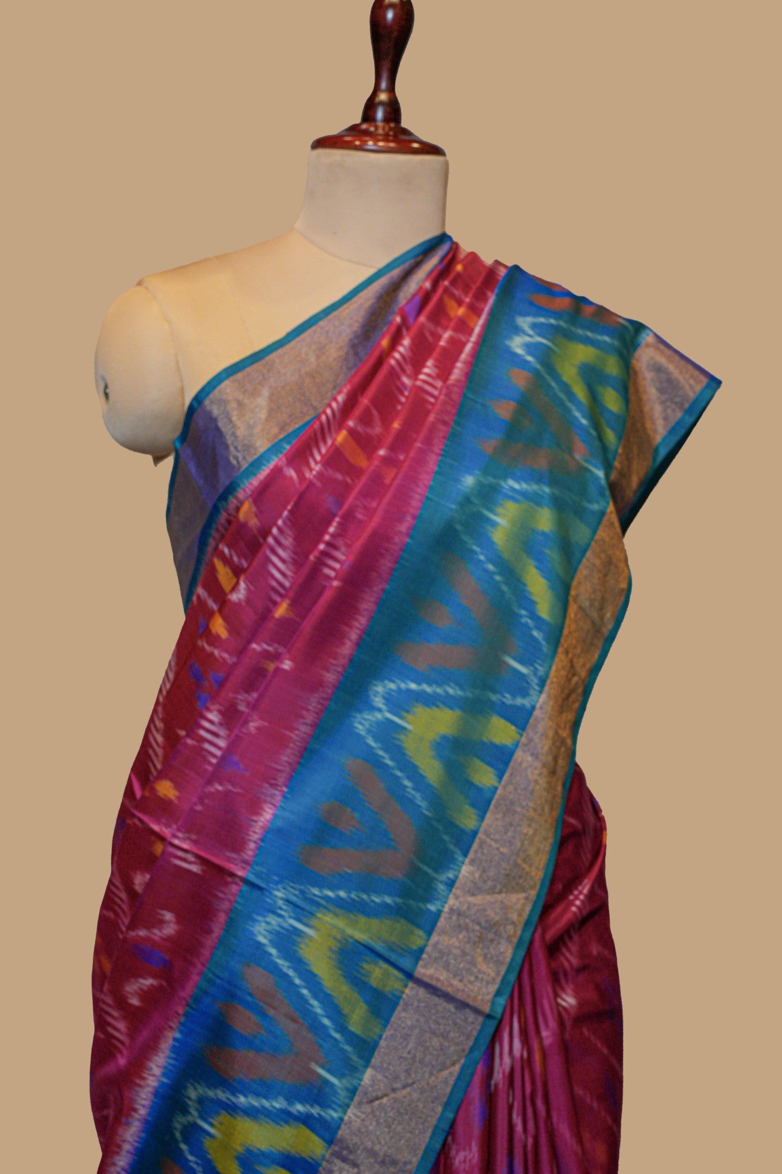 BLUE AND PINK SILK SAREE