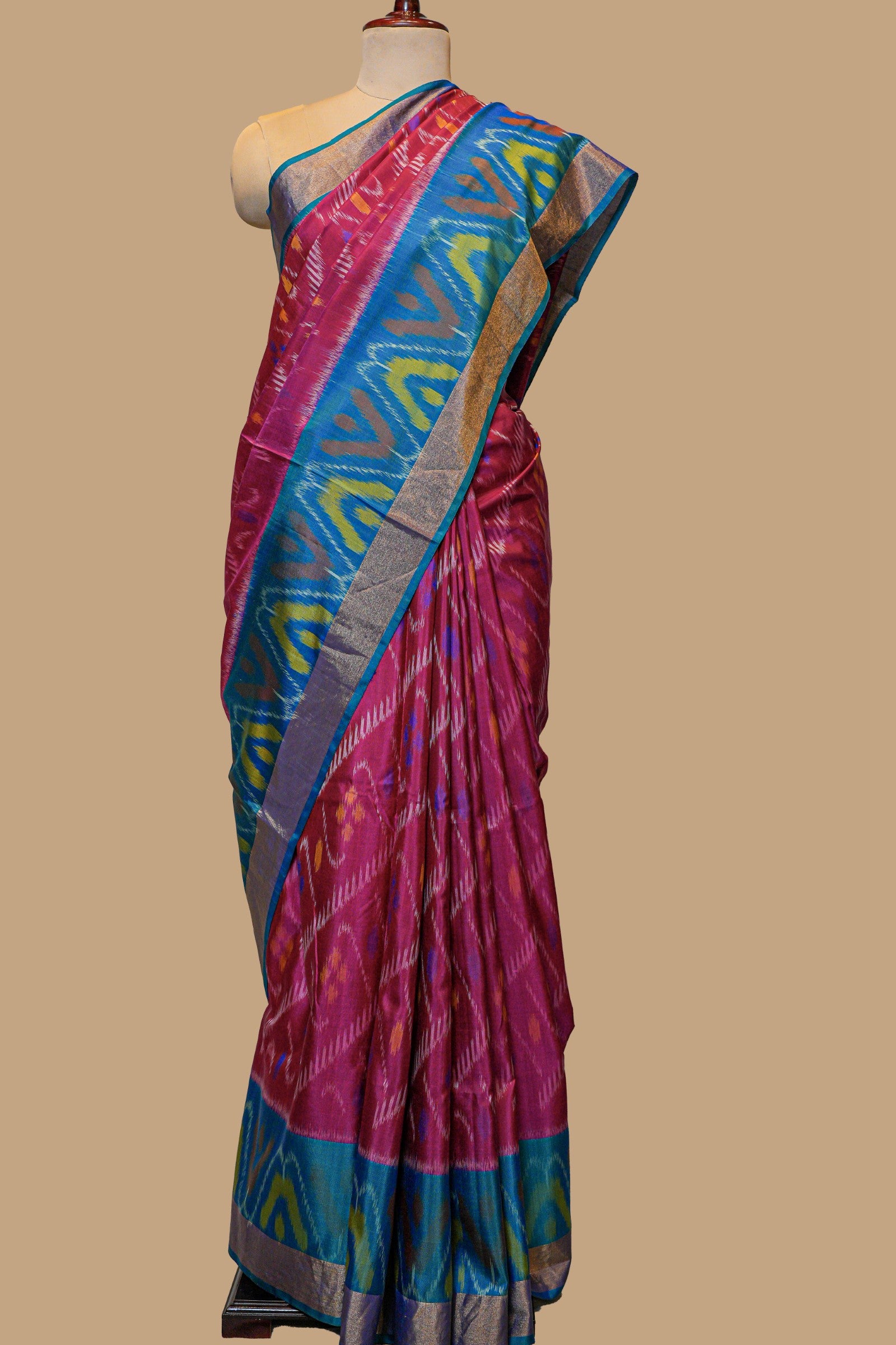 BLUE AND PINK SILK SAREE